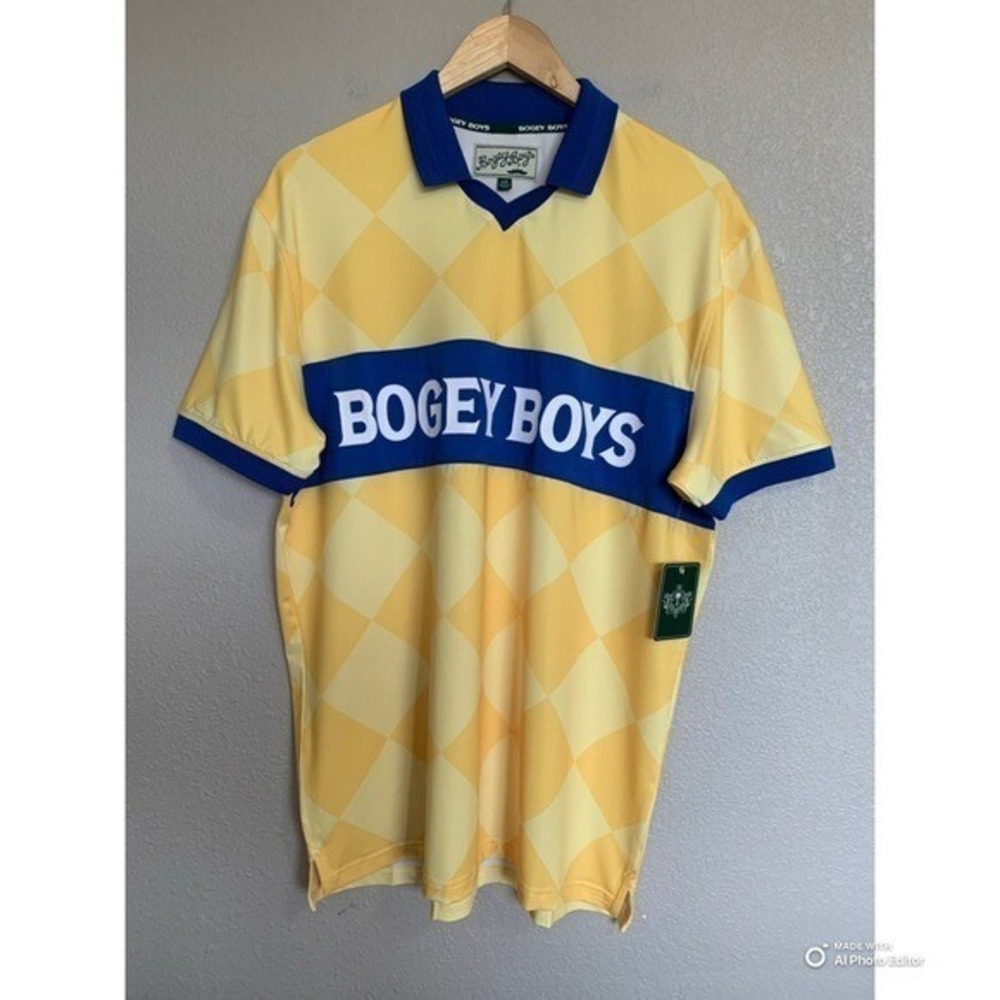 Bogey Boys Athletic Golf Polo Shirt Size Large Yellow Checkered Short Sleeve